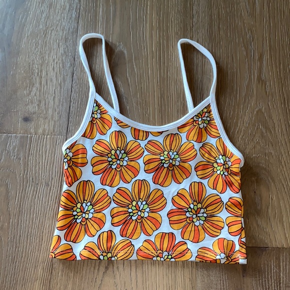 Forever 21 Tops - FOREVER 21 RETRO FLOWER CROP TANK TOP ORANGE YELLOW AND WHITE SIZE SMALL